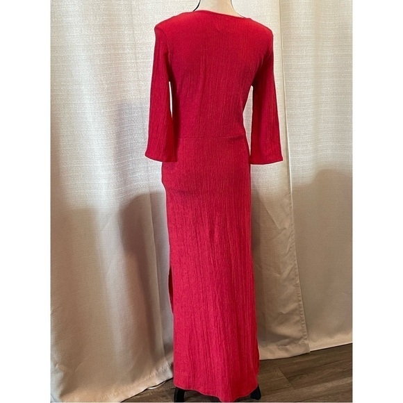 ZARA Women's Red Crochet Knotted Bib Maxi Dress 3/4 Sleeve Sz S - Picture 6 of 10